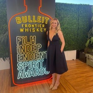 AMSALE: LW152 - Deep V-neck Dress - Navy